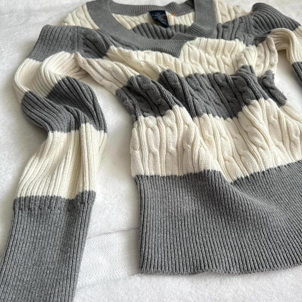 y2k basic fall fitted cableknit stripped sweater - image 4
